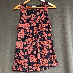 Everly orange coral navy blue and white polkadot tank top